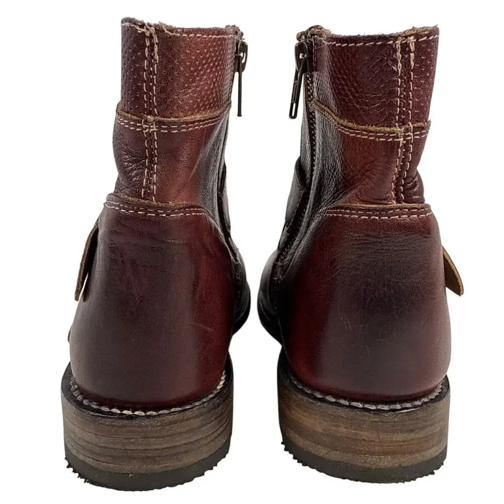 Bed Stu Becca Ankle Boots Double Zip Scarlet Leather Vibram Sole